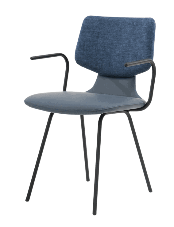 Rosa1_zitting leder japanese-blue, rug air blue_ronde poot RLAL9017 verkeerszwart_met armleuning - Bewerkt (2)